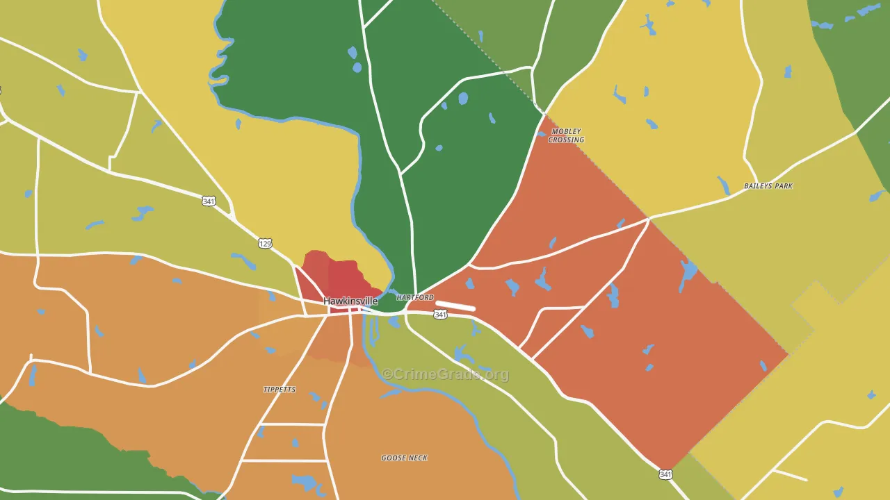 Hartford, GA Map of Theft Rates