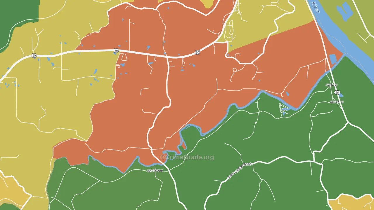 Hartford, IN Map of Theft Rates