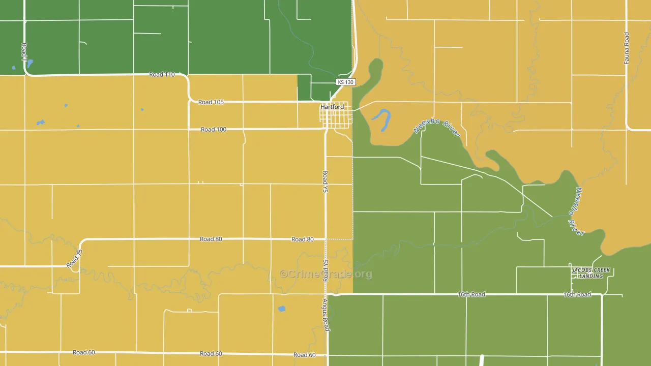 Hartford, KS Map of Theft Rates