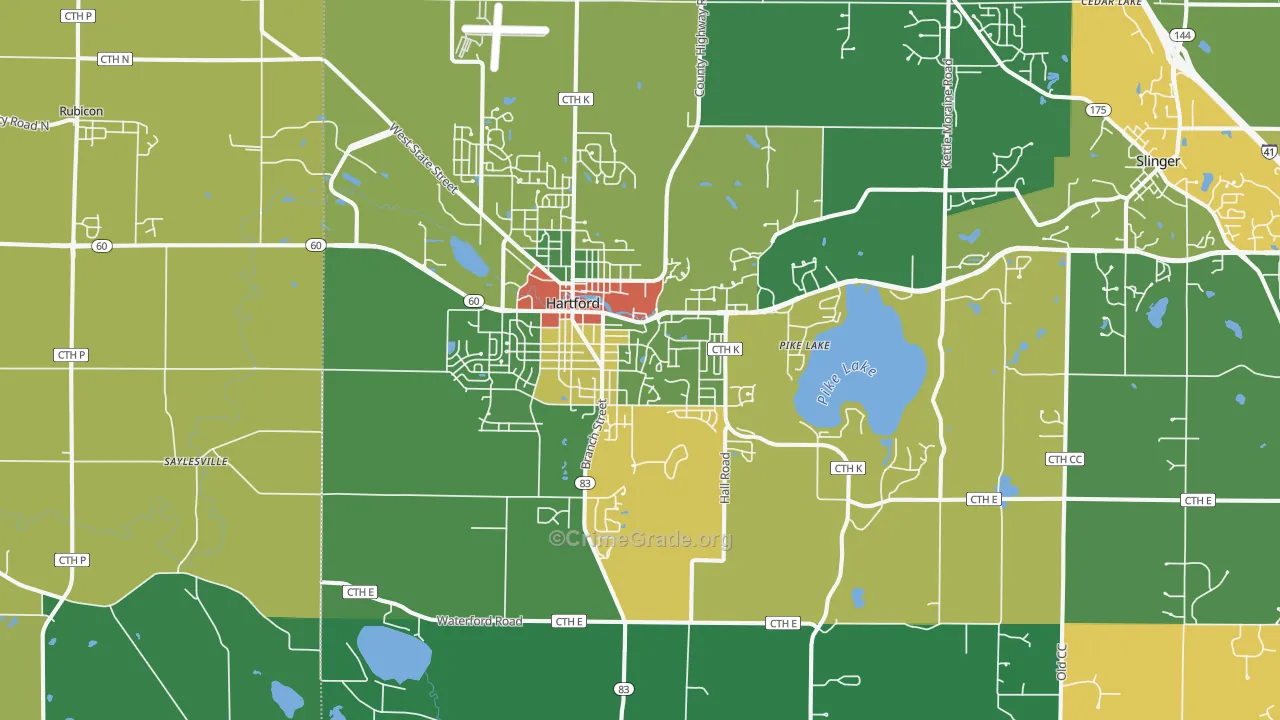Hartford, WI Map of Theft Rates