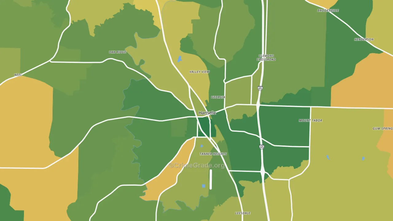 Hartselle, AL Map of Theft Rates