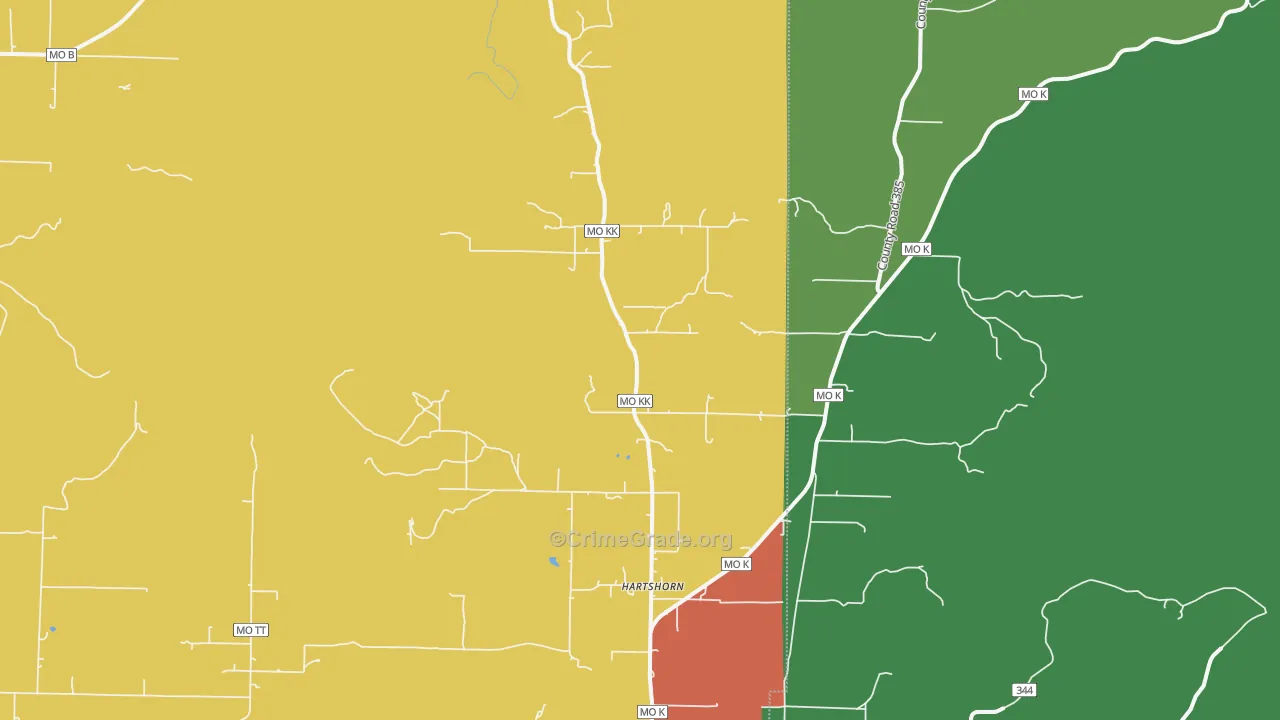 Hartshorn, MO Map of Theft Rates