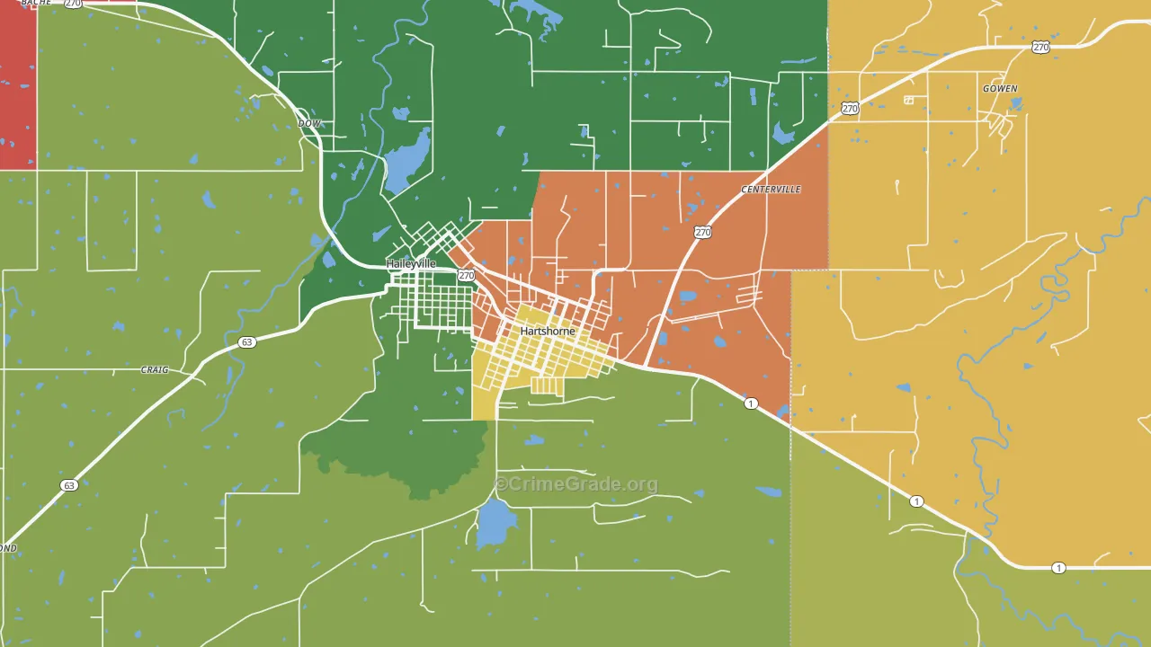 Hartshorne, OK Map of Theft Rates