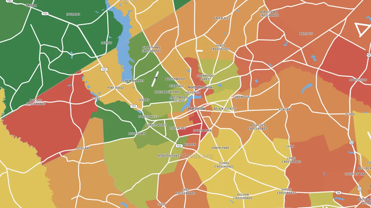Hartsville, SC Map of Theft Rates