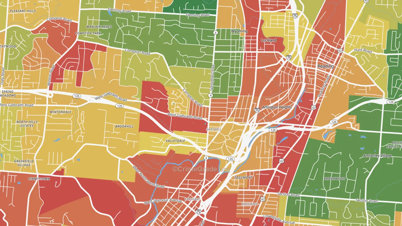 Hartwell, Cincinnati, OH Map of Theft Rates