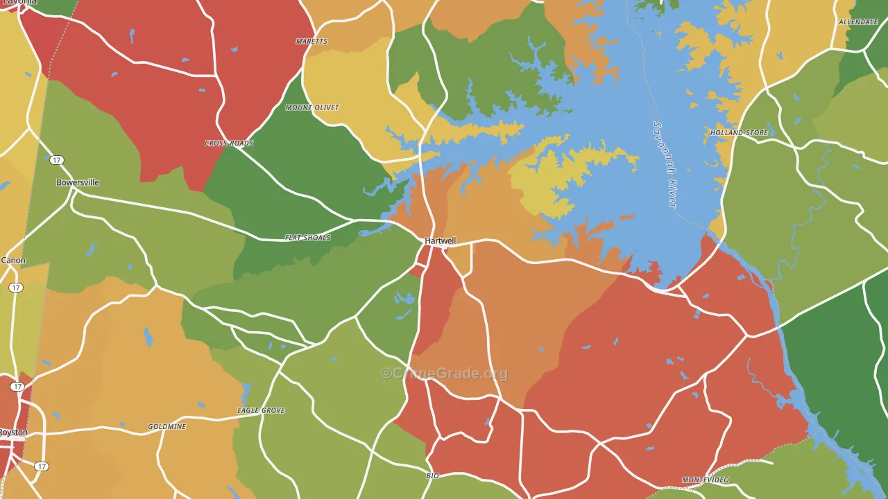 Hartwell, GA Map of Theft Rates