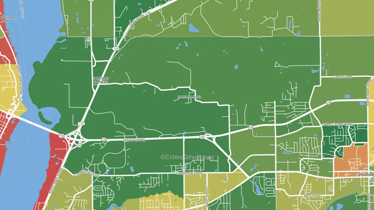 Harvard Hills, IL Map of Theft Rates