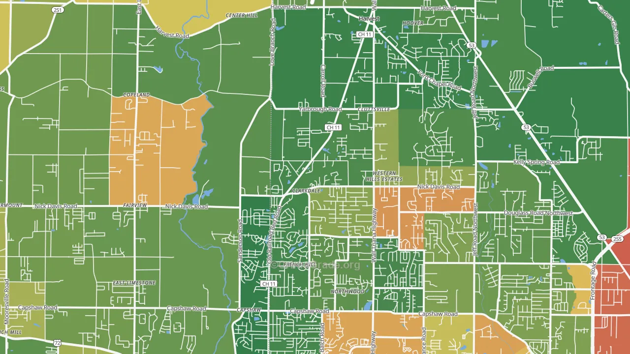 Harvest, AL Map of Theft Rates