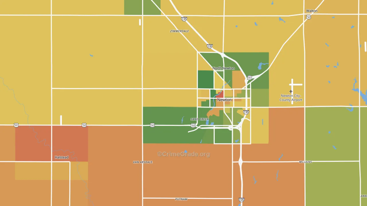 Harvey County, KS Map of Theft Rates