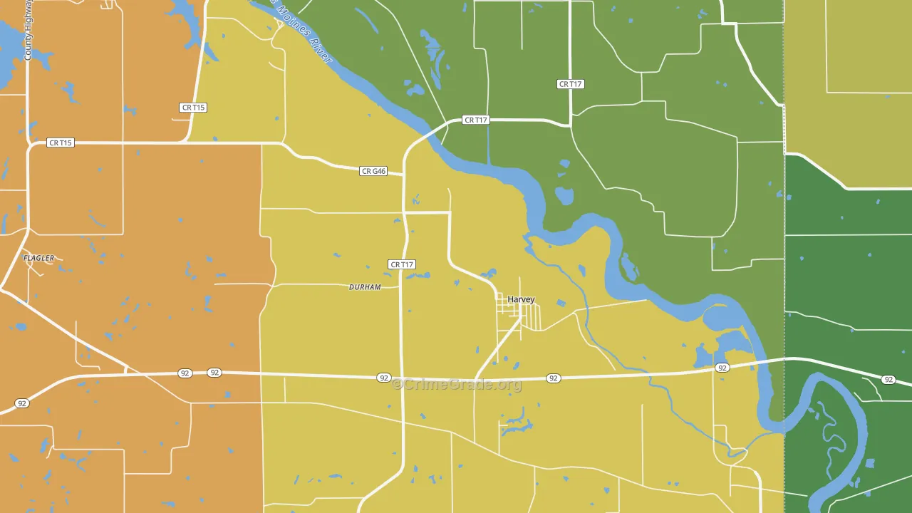 Harvey, IA Map of Theft Rates