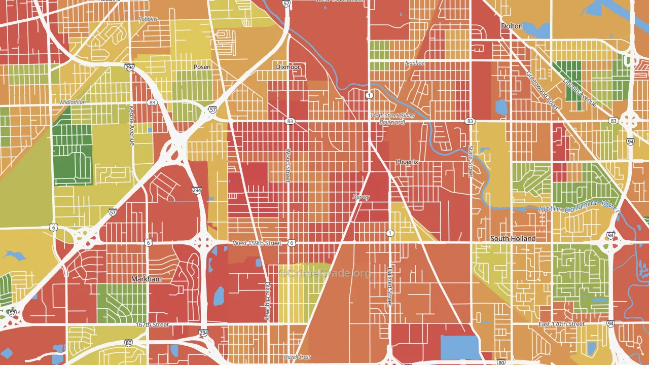 Harvey, IL Map of Theft Rates