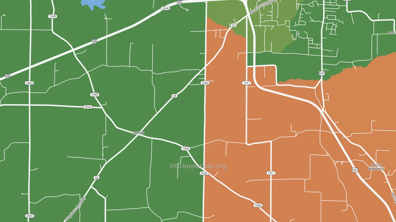 Harvey, KY Map of Theft Rates