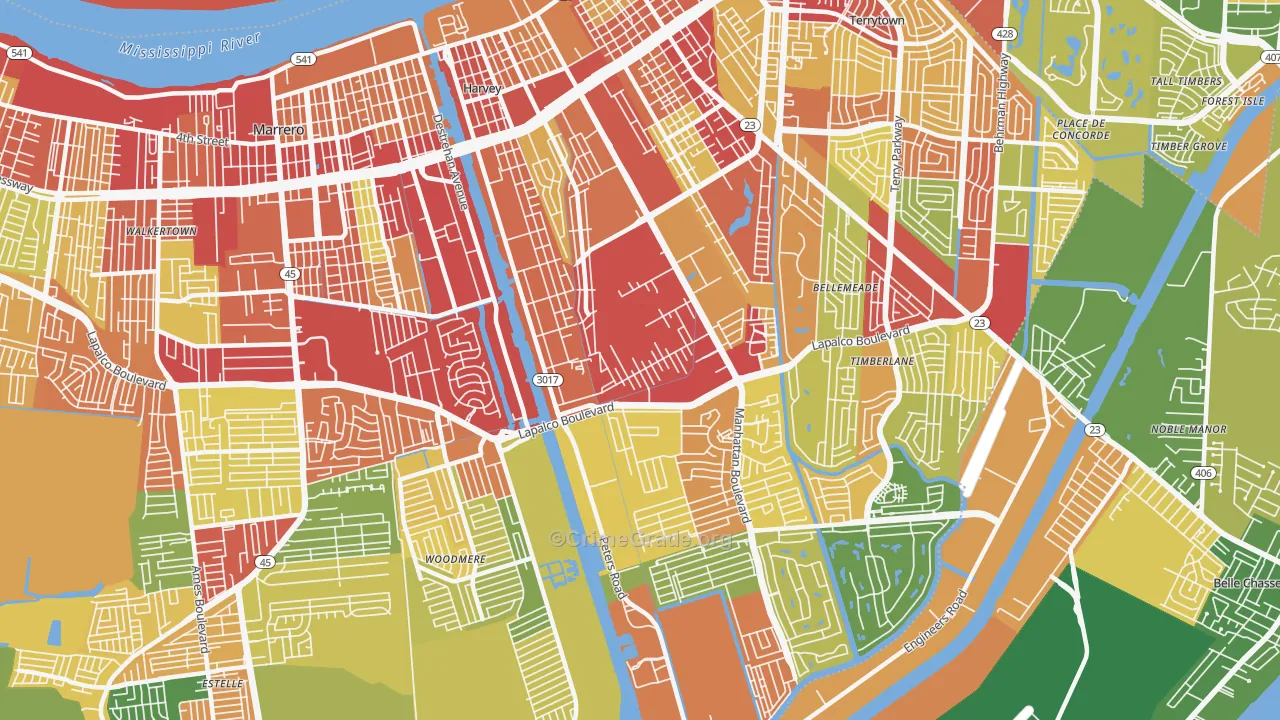 Harvey, LA Map of Theft Rates