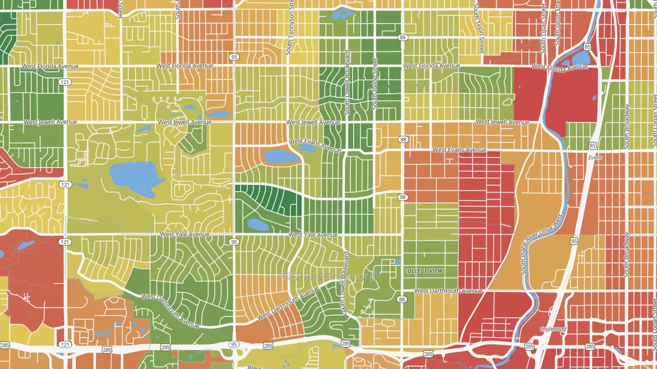 Harvey Park, Denver, CO Map of Theft Rates