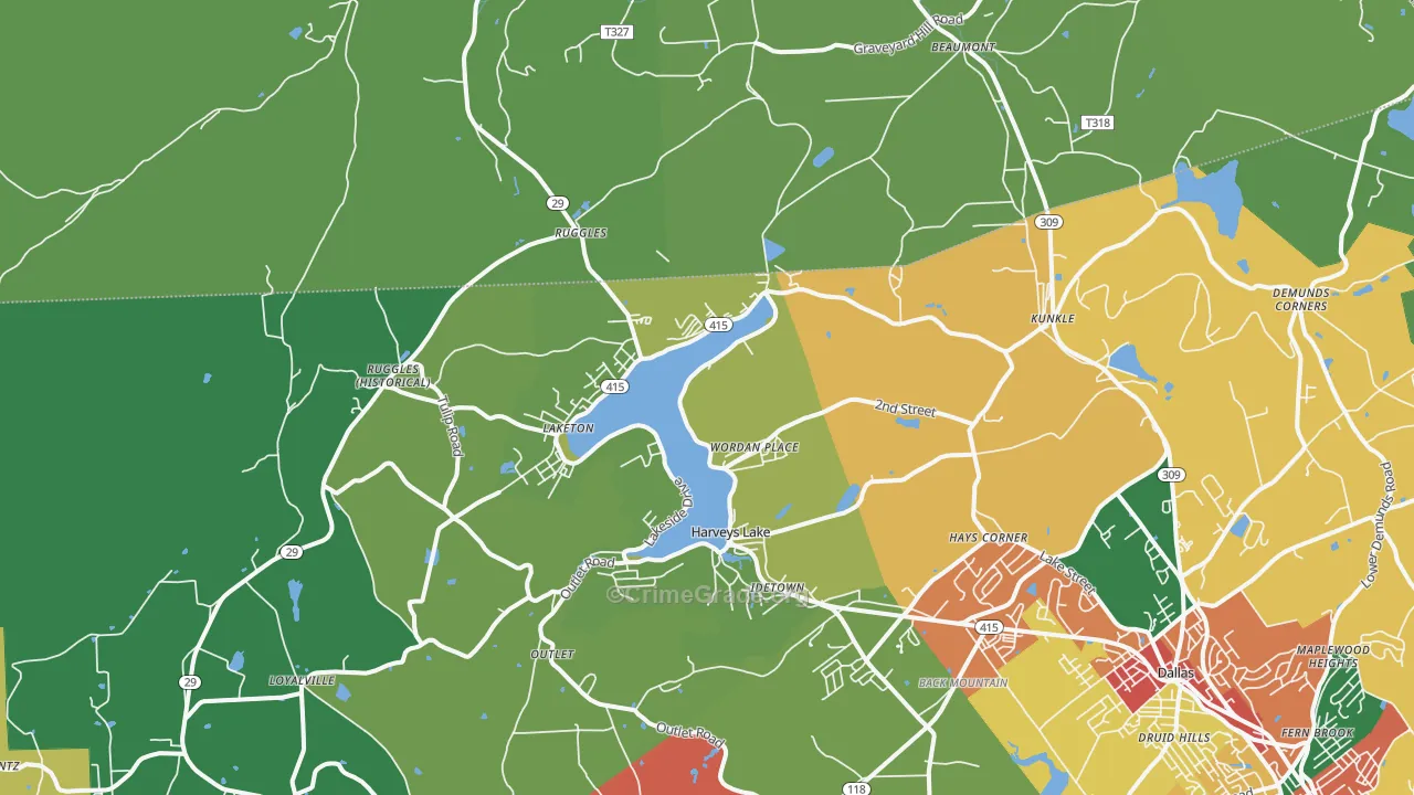 Harveys Lake, PA Map of Theft Rates