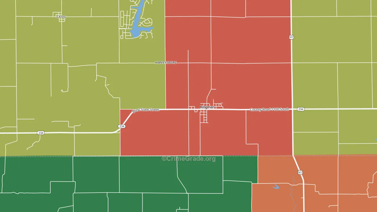 Harveysburg, IN Map of Theft Rates