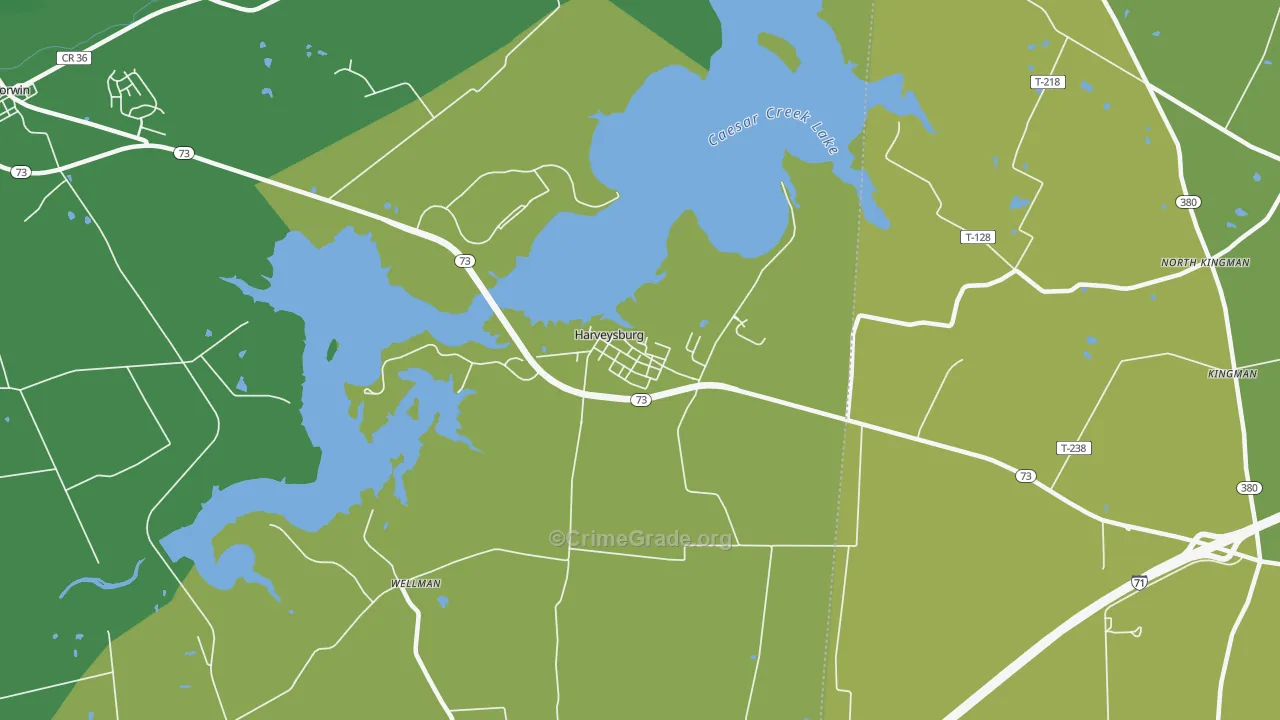 Harveysburg, OH Map of Theft Rates