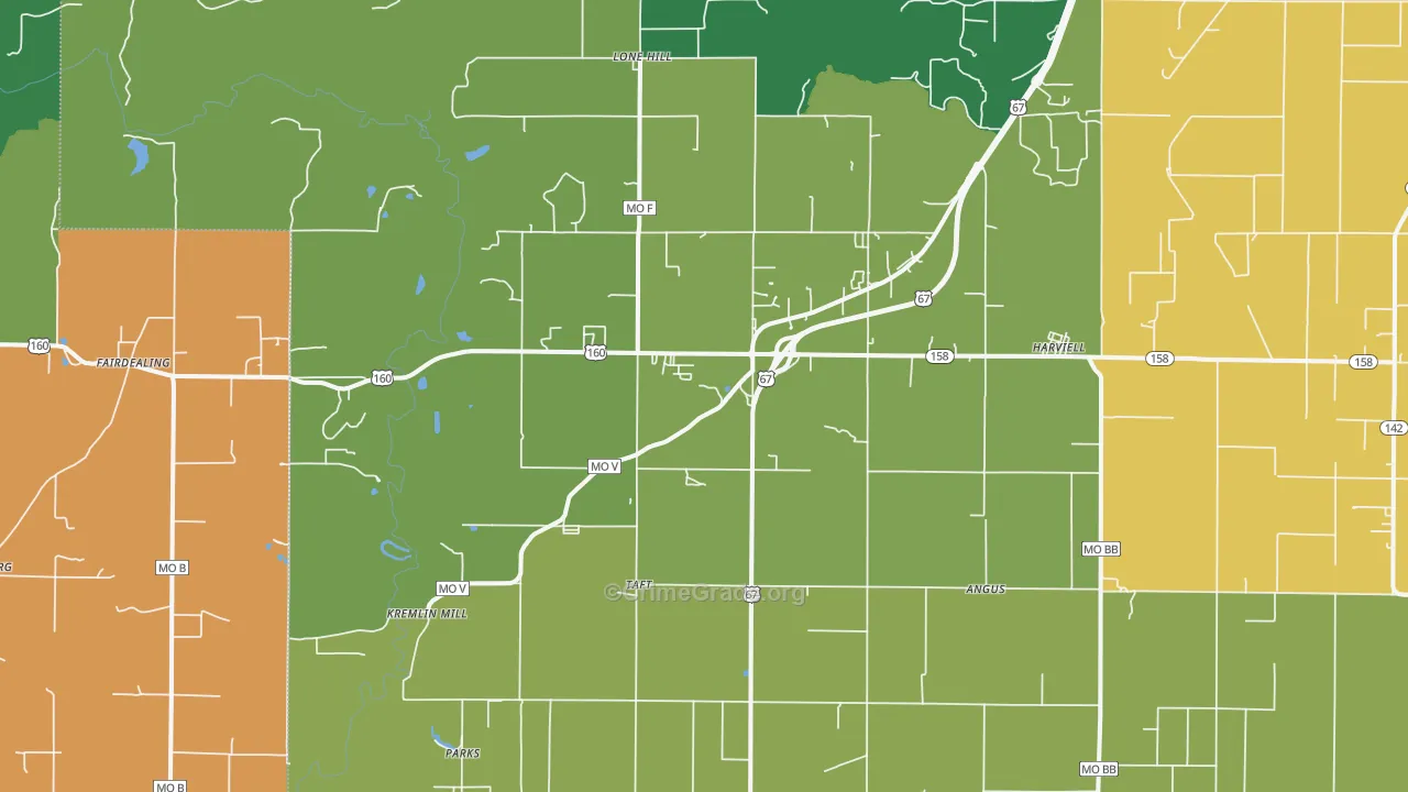 Harviell, MO Map of Theft Rates