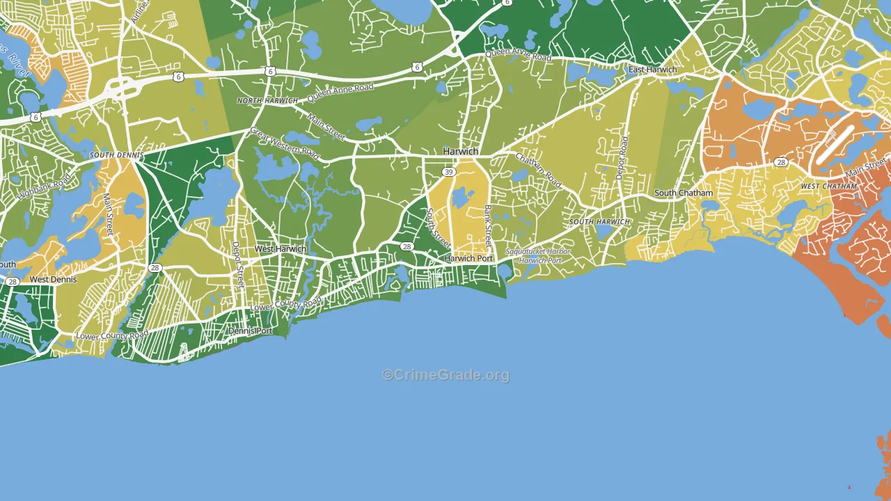 Harwich Port, MA Map of Theft Rates