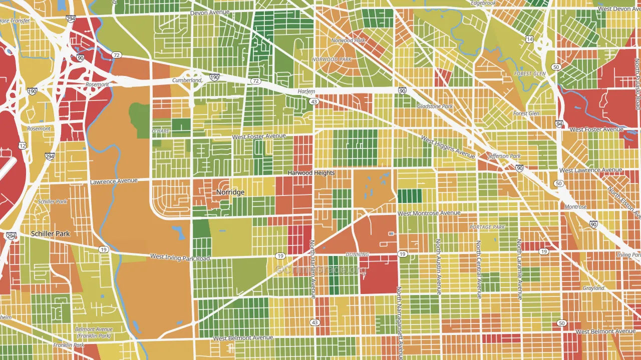 Harwood Heights, IL Map of Theft Rates