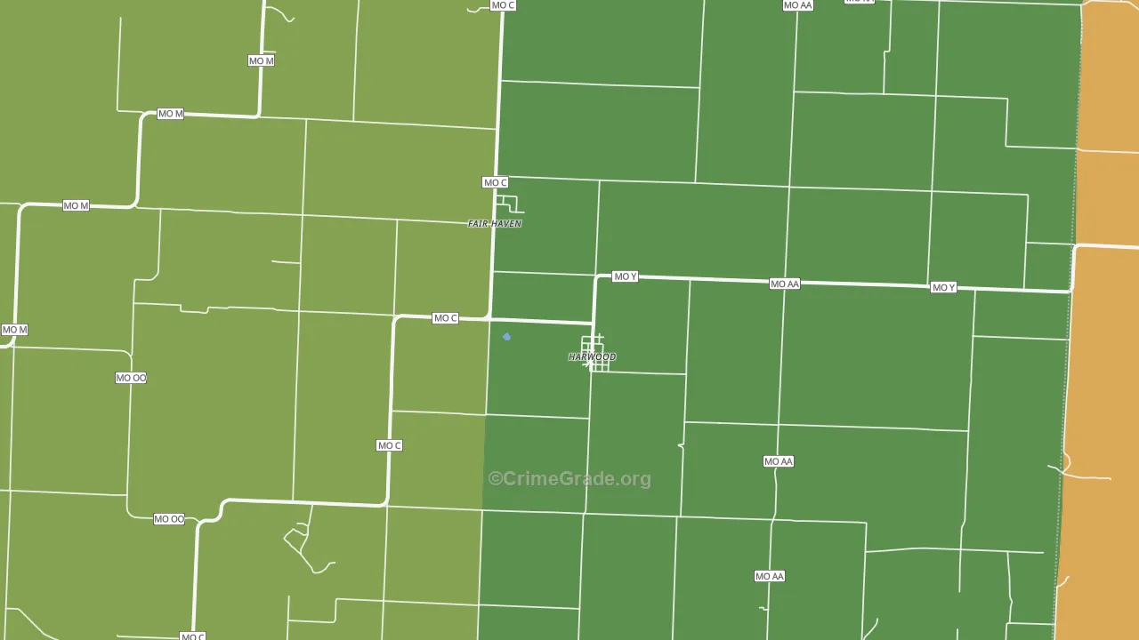 Harwood, MO Map of Theft Rates