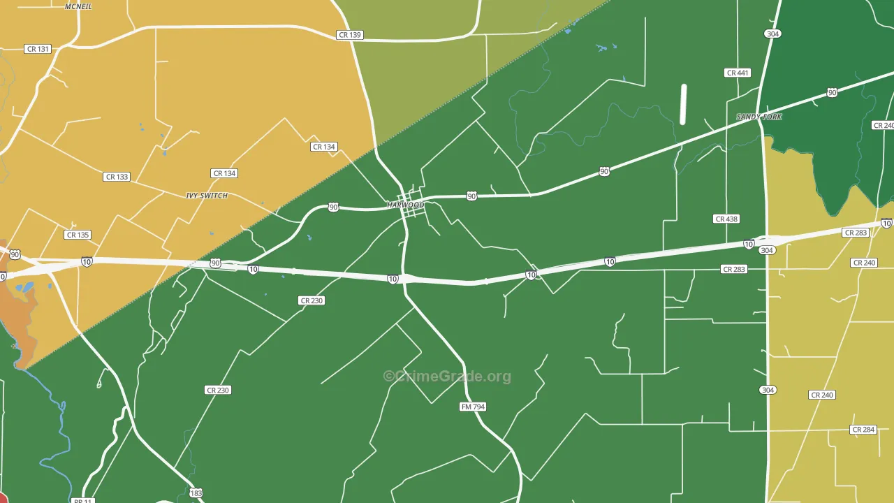 Harwood, TX Map of Theft Rates