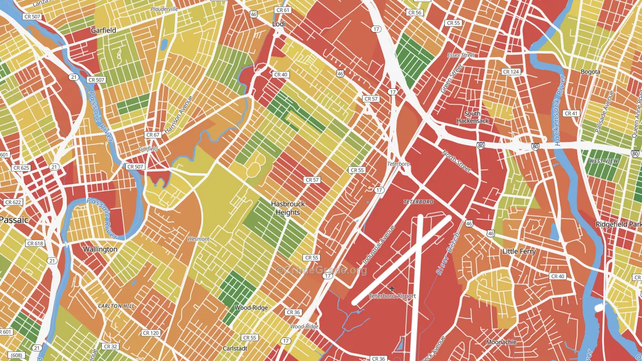 Hasbrouck Heights, NJ Map of Theft Rates