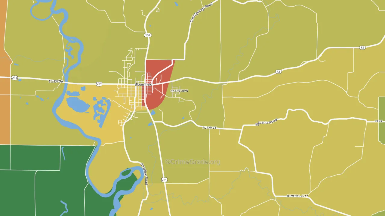 Hashtown, IN Map of Theft Rates