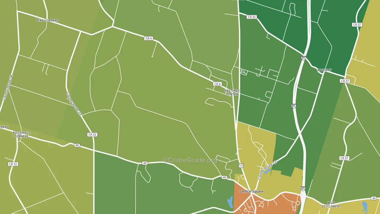 Hastings Center, NY Map of Theft Rates