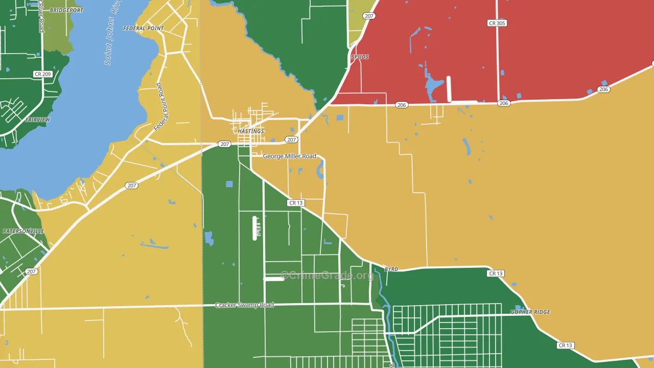 Hastings, FL Map of Theft Rates