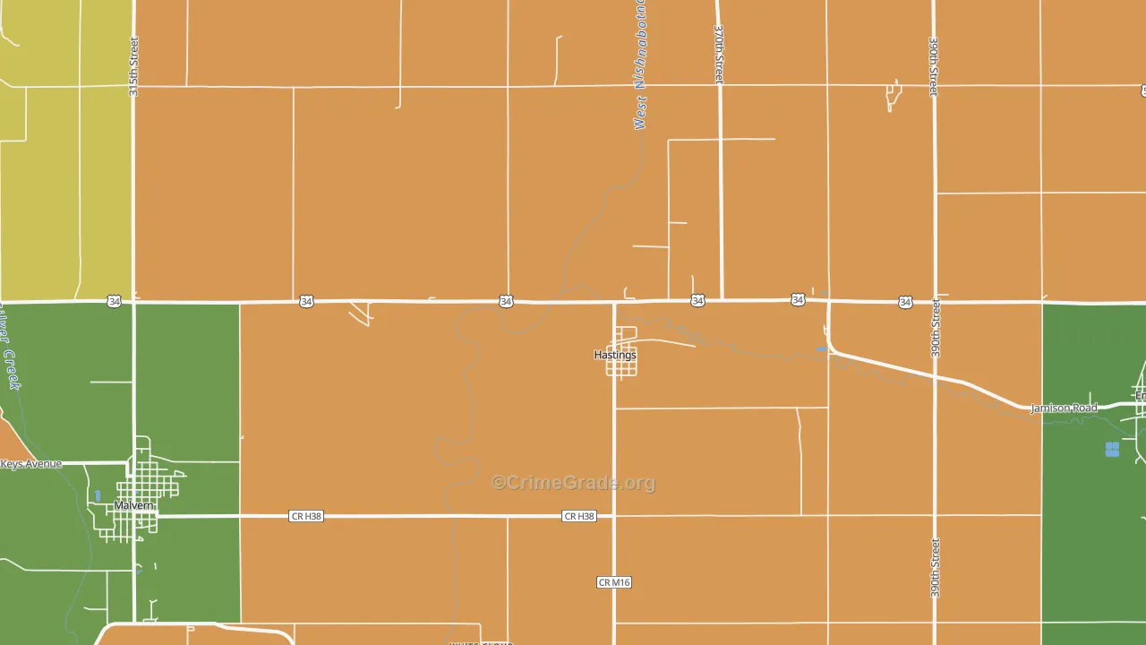 Hastings, IA Map of Theft Rates