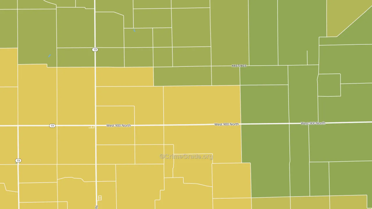 Hastings, IN Map of Theft Rates