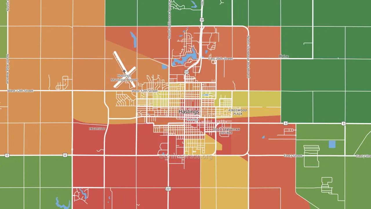 Hastings, NE Map of Theft Rates