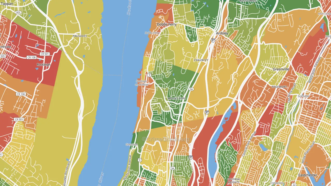 Hastings-on-Hudson, NY Map of Theft Rates