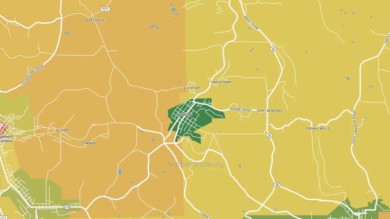 Hastings, PA Map of Theft Rates