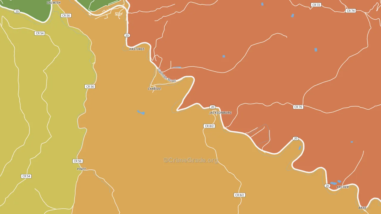 Hastings, WV Map of Theft Rates
