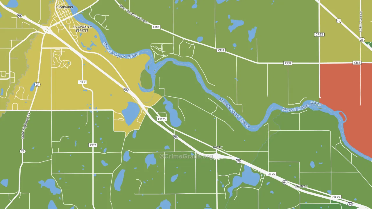 Hasty, MN Map of Theft Rates