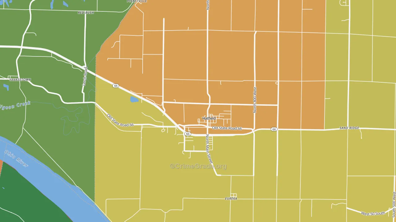 Hatfield, IN Map of Theft Rates