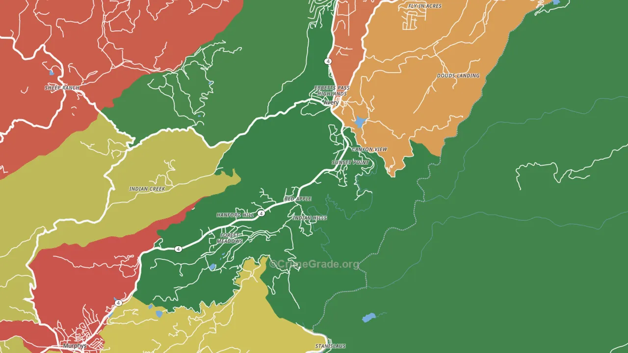 Hathaway Pines, CA Map of Theft Rates