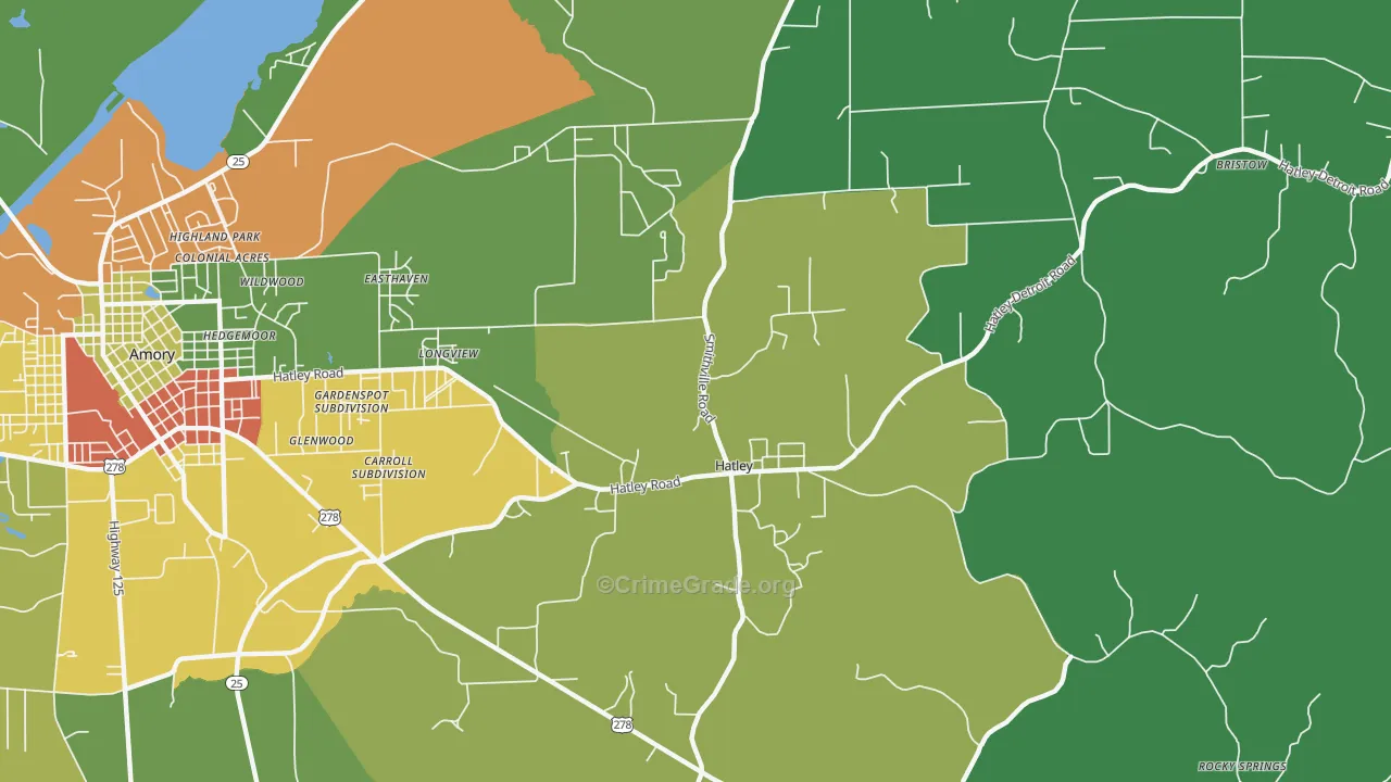 Hatley, MS Map of Theft Rates