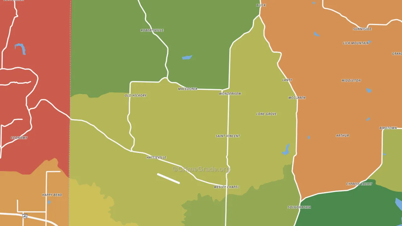 Hattieville, AR Map of Theft Rates