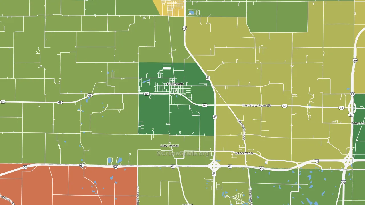 Haubstadt, IN Map of Theft Rates