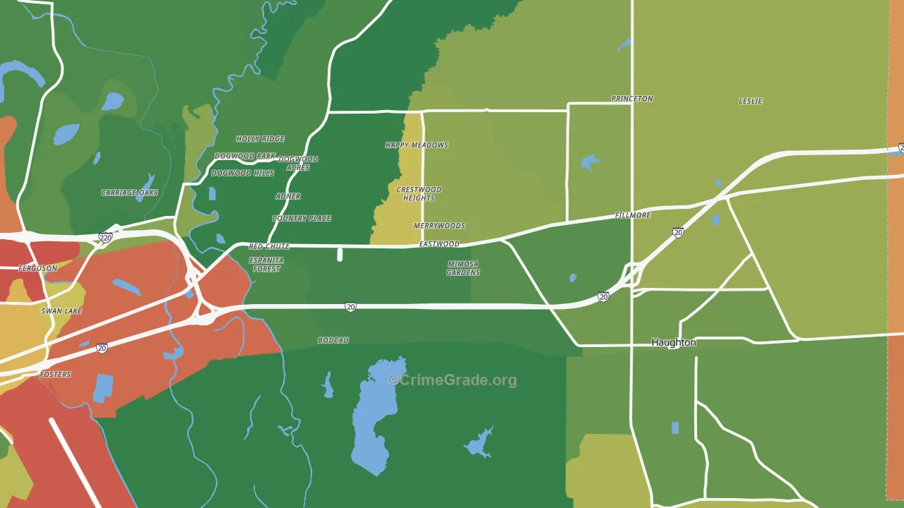 Haughton, LA Map of Theft Rates