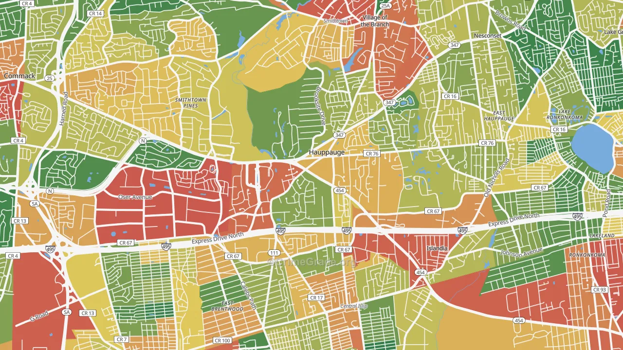 Hauppauge, NY Map of Theft Rates