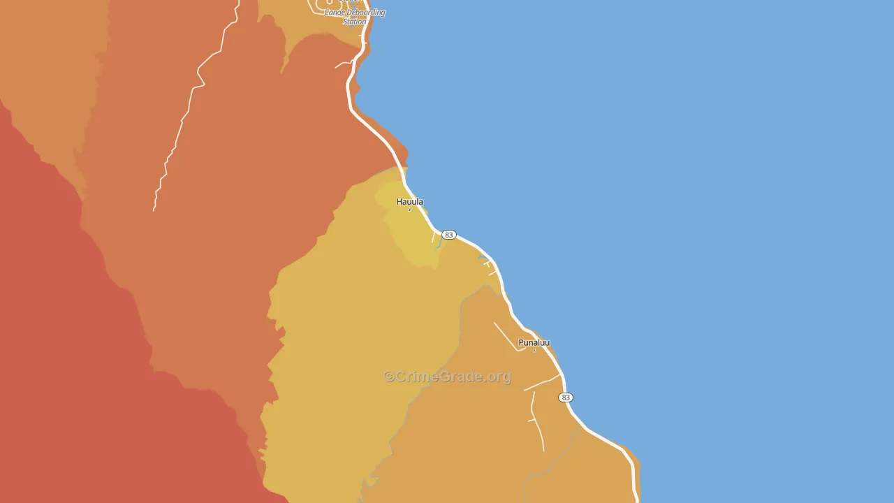 Hauula, HI Map of Theft Rates