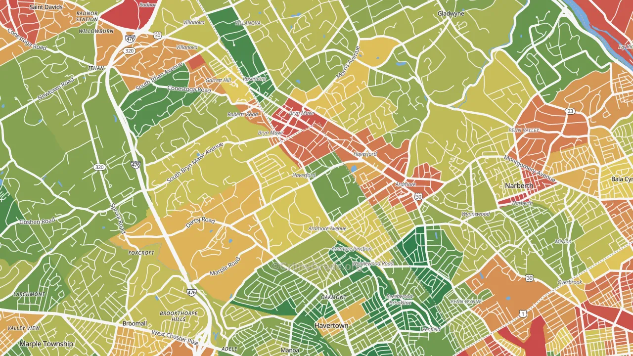 Haverford, PA Map of Theft Rates