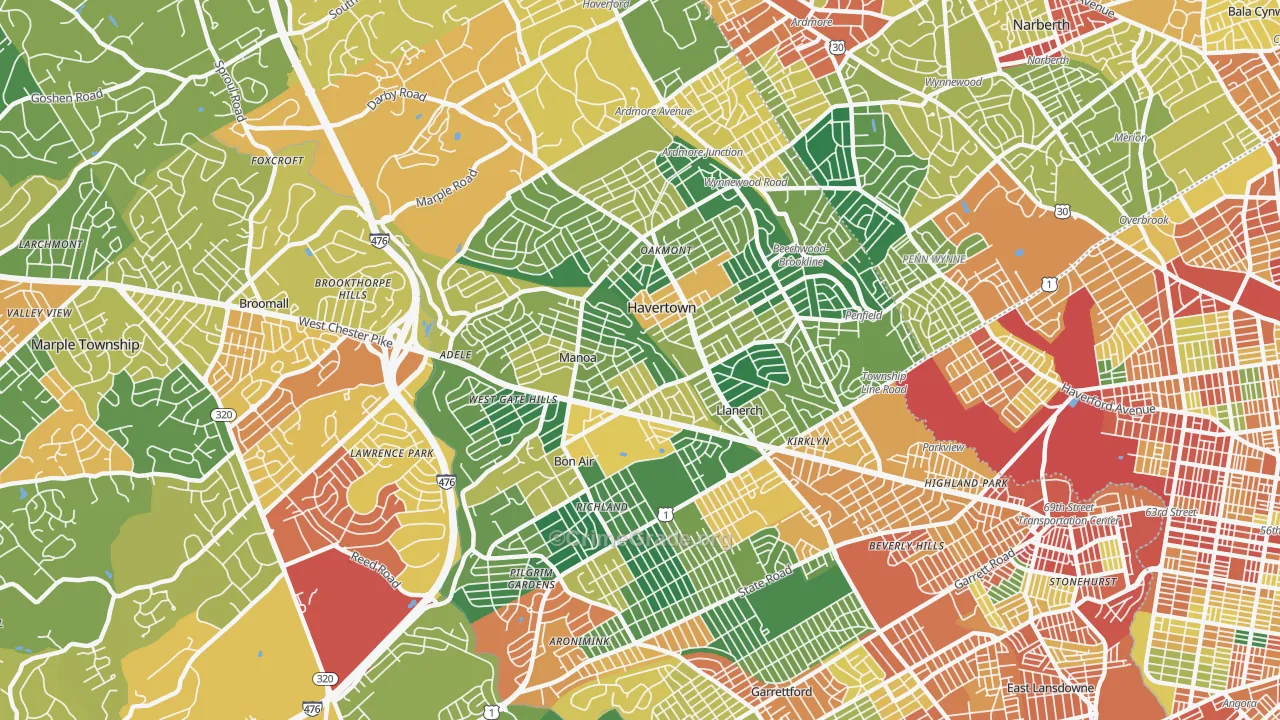Havertown, PA Map of Theft Rates