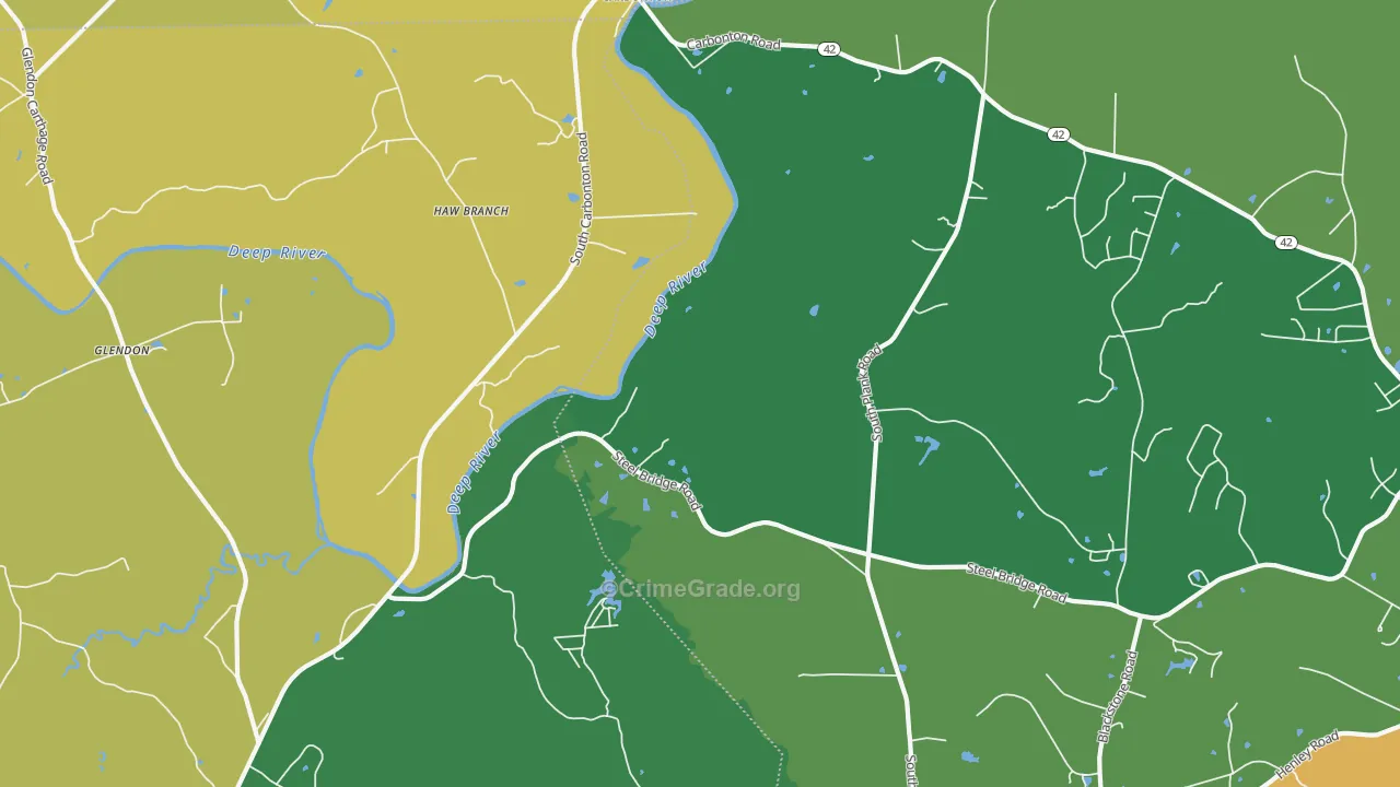 Haw Branch, NC Map of Theft Rates