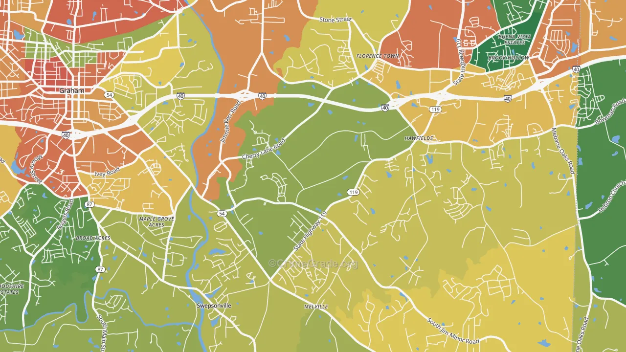 Haw River, NC Map of Theft Rates