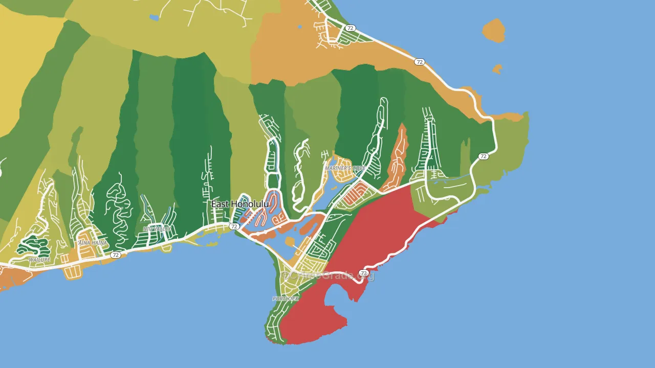 Hawaii Kai, East Honolulu, HI Map of Theft Rates